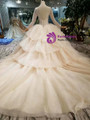 Shop 2019 Long & Short Champagne Tulle Bateau Long SLeeve Backless Beading Wedding Dress With Factory Price From Kemedress