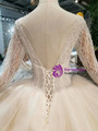 Shop 2019 Long & Short Champagne Tulle Bateau Long SLeeve Backless Beading Wedding Dress With Factory Price From Kemedress