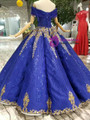 Shop 2019 Long & Short Royal Blue Sequins Off The Shoulder Gold Sequins Appliques Wedding Dress With Beading With Factory Price From Kemedress