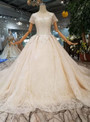Shop 2019 Long & Short Tulle Sequins Short Sleeve Appliques Champagne Wedding Dress With Beading With Factory Price From Kemedress