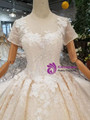 Shop 2019 Long & Short Tulle Sequins Short Sleeve Appliques Champagne Wedding Dress With Beading With Factory Price From Kemedress
