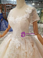 Shop 2019 Long & Short Tulle Sequins Short Sleeve Appliques Champagne Wedding Dress With Beading With Factory Price From Kemedress