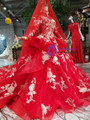 Shop 2019 Long & Short Red Ball Gown Tulle Appliques High Neck Long Sleeve Wedding Dress With Long Train With Factory Price From Kemedress