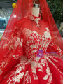Shop 2019 Long & Short Red Ball Gown Tulle Appliques High Neck Long Sleeve Wedding Dress With Long Train With Factory Price From Kemedress