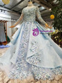 Shop 2019 Long & Short Blue Ball Gown Tulle High Neck Long Sleeve Embroidery Appliques Wedding Dress With Factory Price From Kemedress