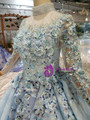 Shop 2019 Long & Short Blue Ball Gown Tulle High Neck Long Sleeve Embroidery Appliques Wedding Dress With Factory Price From Kemedress