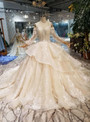 Shop 2019 Long & Short Champagne Ball Gown Tulle Sequins Sweetheart Long Sleeve Appliques Wedding Dress With Factory Price From Kemedress