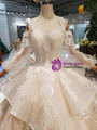 Shop 2019 Long & Short Champagne Ball Gown Tulle Sequins Sweetheart Long Sleeve Appliques Wedding Dress With Factory Price From Kemedress