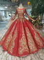 Shop 2019 Long & Short Red Ball Gown Sequins Long SLeeve Sequins Appliques Wedding Dress With Factory Price From Kemedress