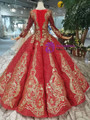 Shop 2019 Long & Short Red Ball Gown Sequins Long SLeeve Sequins Appliques Wedding Dress With Factory Price From Kemedress
