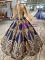 Shop 2019 Long & Short Blue Ball Gown Sequins Gold Sequins Appliques V-neck Long Sleeve Wedding Dress With Factory Price From Kemedress