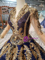 Shop 2019 Long & Short Blue Ball Gown Sequins Gold Sequins Appliques V-neck Long Sleeve Wedding Dress With Factory Price From Kemedress