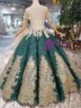 Shop 2019 Long & Short Green Ball Gown Sequins Short Sleeve Appliques Wedding Dress With Beading With Factory Price From Kemedress