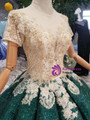 Shop 2019 Long & Short Green Ball Gown Sequins Short Sleeve Appliques Wedding Dress With Beading With Factory Price From Kemedress