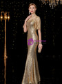 Shop 2019 Long & Short Gold Mermaid Sequins High Neck Short Sleeve Long Mother Of The Bride Dress With Factory Price From Kemedress