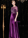 Shop 2019 Long & Short Sheath Purple Velvet Short Sleeve Long Mother Of The Bride Dress With Crystal With Factory Price From Kemedress