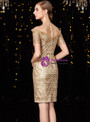 Shop 2019 Long & Short Gold Sheath Sequins Cold Shoulder Short Sleeve Mother Of The Bride Dress With Factory Price From Kemedress