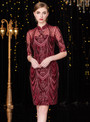 Shop 2019 Long & Short Burgundy Sheath Embroidery Sequins High Neck Short Sleeve Mother Of The Bride Dress With Factory Price From Kemedress