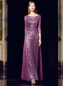 Shop 2019 Long & Short A-Line Purple Sequins Tulle 3/4 Sleeve Appliques Long Mother Of The Bride Dress With Factory Price From Kemedress