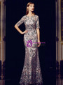 Shop 2019 Long & Short Pink Purple Mermaid Sequins Embroidery Appliques Short Sleeve Mother Of The Bride Dress With Factory Price From Kemedress