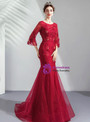 Shop 2019 Long & Short In Stock:Ship in 48 Hours Ready To Ship Red Mermaid Tulle Appliques Half Sleeve Prom Dress With Factory Price From Kemedress