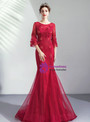 Shop 2019 Long & Short In Stock:Ship in 48 Hours Ready To Ship Red Mermaid Tulle Appliques Half Sleeve Prom Dress With Factory Price From Kemedress