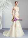 Shop 2019 Long & Short In Stock:Ship in 48 Hours Champagne Mermaid Tulle Appliques Backless Wedding Dress With Factory Price From Kemedress