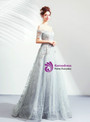 Shop 2019 Long & Short In Stock:Ship in 48 Hours Gray Tulle Sequins Off The Shoulder Prom Dress With Factory Price From Kemedress