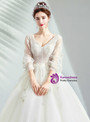 Shop 2019 Long & Short In Stock:Ship in 48 Hours Tulle Long Sleeve V-neck Wedding Dress With Factory Price From Kemedress