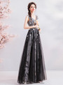Shop 2019 Long & Short In Stock:Ship in 48 Hours Black Tulle V-neck Appliques Prom Dress With Factory Price From Kemedress