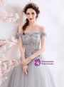 Shop 2019 Long & Short In Stock:Ship in 48 Hours Gray Tulle Off The Shoulder Appliques Prom Dress With Factory Price From Kemedress