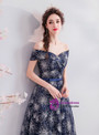 Shop 2019 Long & Short In Stock:Ship in 48 Hours Blue Tulle Sequins Off The Shoulder Prom Dress With Factory Price From Kemedress