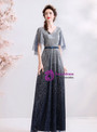 Shop 2019 Long & Short In Stock:Ship in 48 Hours Blue Tulle Sequins V-neck Long Prom Dress With Factory Price From Kemedress
