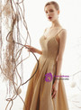 Shop 2019 Long & Short A-Line Champagne Gold Spaghetti Straps Long Prom Dress With Factory Price From Kemedress