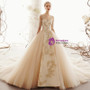 Shop 2019 Long & Short Champagne Ball Gown Tulle Appliques Short Sleeve Wedding Dress With Long Train With Factory Price From Kemedress