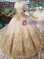 Shop 2019 Long & Short Champagne Ball Gown Sequins Short Sleeve Sequins Appliques Wedding Dress With Factory Price From Kemedress