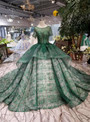 Shop 2019 Long & Short Green Ball Gown Sequins Short Sleeve Wedding Dress With Long Train With Factory Price From Kemedress