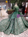 Shop 2019 Long & Short Green Ball Gown Sequins Short Sleeve Wedding Dress With Long Train With Factory Price From Kemedress