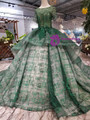 Shop 2019 Long & Short Green Ball Gown Sequins Short Sleeve Wedding Dress With Long Train With Factory Price From Kemedress