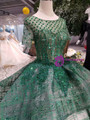 Shop 2019 Long & Short Green Ball Gown Sequins Short Sleeve Wedding Dress With Long Train With Factory Price From Kemedress