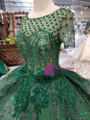Shop 2019 Long & Short Green Ball Gown Sequins Short Sleeve Wedding Dress With Long Train With Factory Price From Kemedress