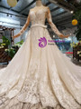 Shop 2019 Long & Short Champagne Tulle Sequins Appliques Long Sleeve Beading Wedding Dress With Removable Train With Factory Price From Kemedress