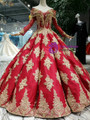 Shop 2019 Long & Short Red Ball Gown Gold Appliques Off The Shoulder Beading Wedding Dress With Factory Price From Kemedress