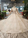 Shop 2019 Long & Short Champagne Ball Gown Sequins Square Long Sleeve Beading Wedding Dress With Long Train With Factory Price From Kemedress