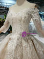 Shop 2019 Long & Short Champagne Ball Gown Tulle Lace Appliques Off The Shoulder Short Sleeve Wedding Dress With Factory Price From Kemedress
