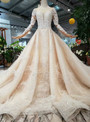 Shop 2019 Long & Short Ball Gown Tulle Sequins Long Sleeve Lace Appliques Wedding Dress With Feather With Factory Price From Kemedress
