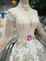 Shop 2019 Long & Short Champagne Ball Gown Tulle Green Sequins High Neck Long Sleeve Appliques Wedding Dress With Factory Price From Kemedress