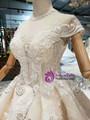 Shop 2019 Long & Short Champagne Ball Gown Lace High Neck Backless Cap Sleeve Beading Wedding Dress With Factory Price From Kemedress