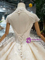 Shop 2019 Long & Short Champagne Ball Gown Lace High Neck Backless Cap Sleeve Beading Wedding Dress With Factory Price From Kemedress