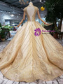 Shop 2019 Long & Short Gold Ball Gown Sequins High Neck Backless Beading Wedding Dress With Factory Price From Kemedress